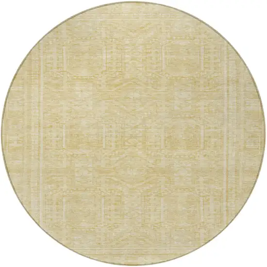 8' Wheat And Beige Round Geometric Washable Indoor Outdoor Area Rug Photo 4