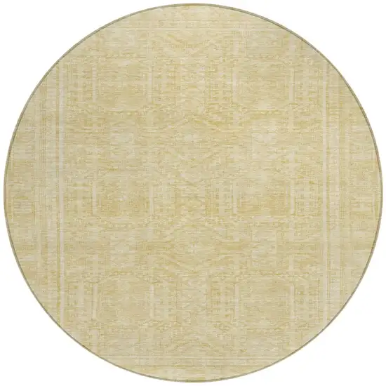 8' Wheat And Beige Round Geometric Washable Indoor Outdoor Area Rug Photo 3