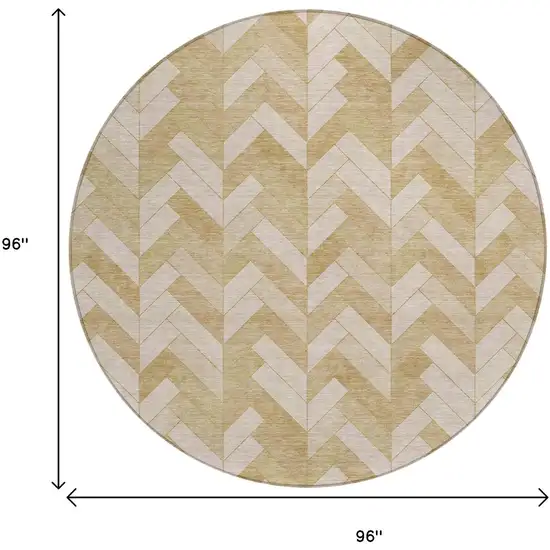 8' Wheat And Beige Round Geometric Washable Indoor Outdoor Area Rug Photo 3