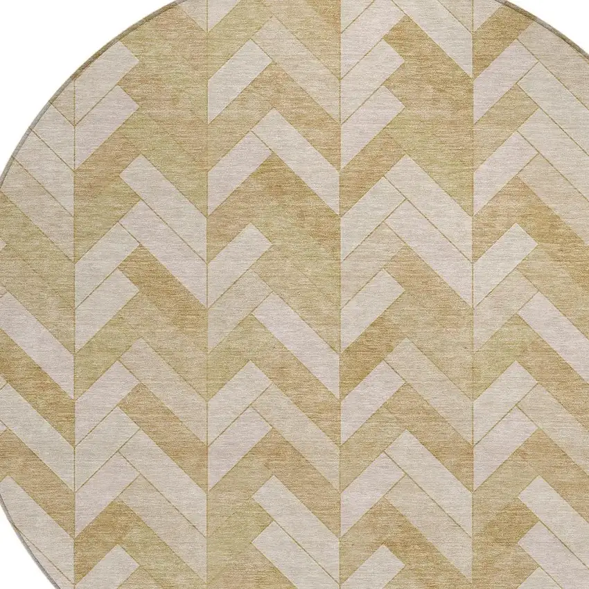 8' Wheat And Beige Round Geometric Washable Indoor Outdoor Area Rug Photo 5