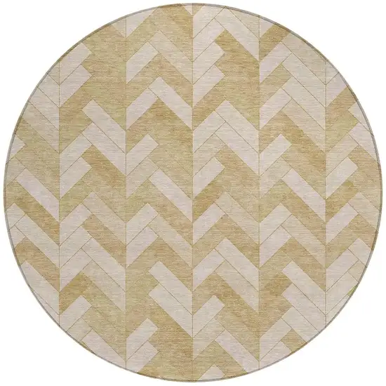 8' Wheat And Beige Round Geometric Washable Indoor Outdoor Area Rug Photo 4