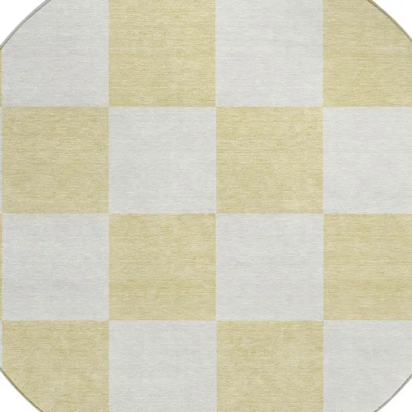 8' Wheat And Beige Round Geometric Washable Indoor Outdoor Area Rug Photo 6