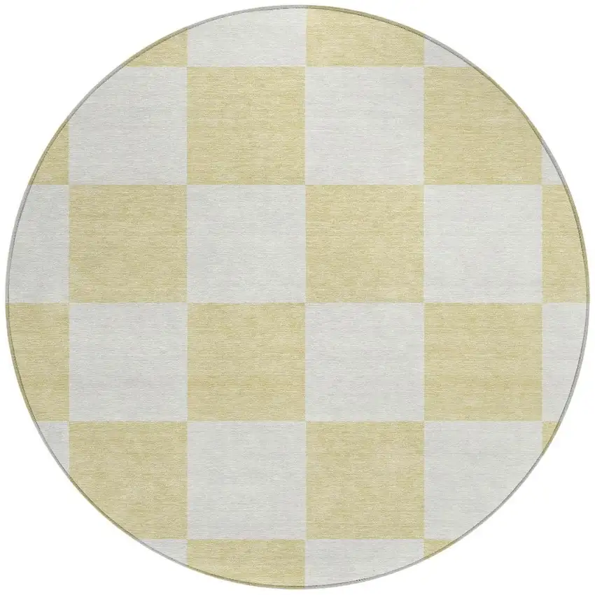 8' Wheat And Beige Round Geometric Washable Indoor Outdoor Area Rug Photo 4