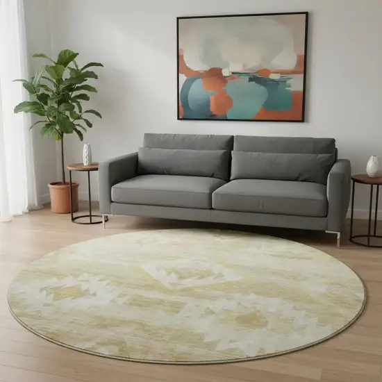 8' Wheat And Beige Southwestern Washable Round Rug With UV Protection Photo 2