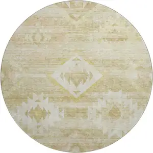 Photo of 8' Wheat And Beige Southwestern Washable Round Rug With UV Protection