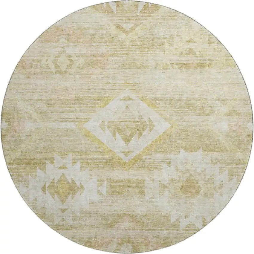 8' Wheat And Beige Southwestern Washable Round Rug With UV Protection Photo 1