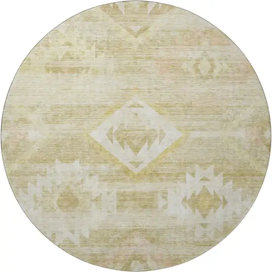 8' Wheat And Beige Southwestern Washable Round Rug With UV Protection Photo 4