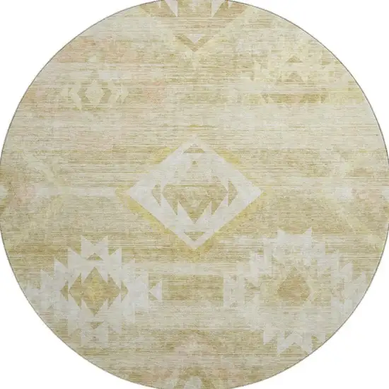8' Wheat And Beige Southwestern Washable Round Rug With UV Protection Photo 3