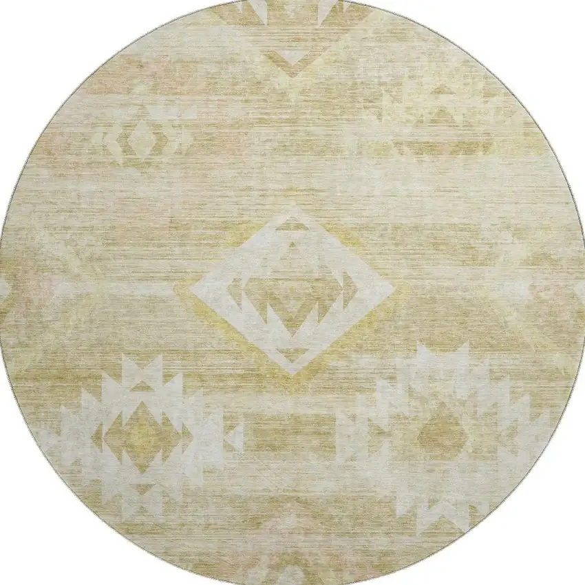 8' Wheat And Beige Southwestern Washable Round Rug With UV Protection Photo 3