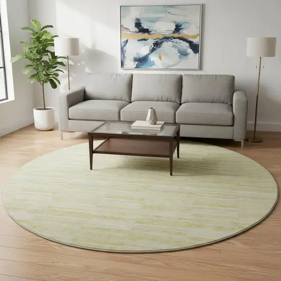 8' Wheat And Beige Striped Washable Round Rug With UV Protection Photo 2