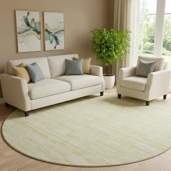 8' Wheat And Beige Striped Washable Round Rug With UV Protection Photo 1