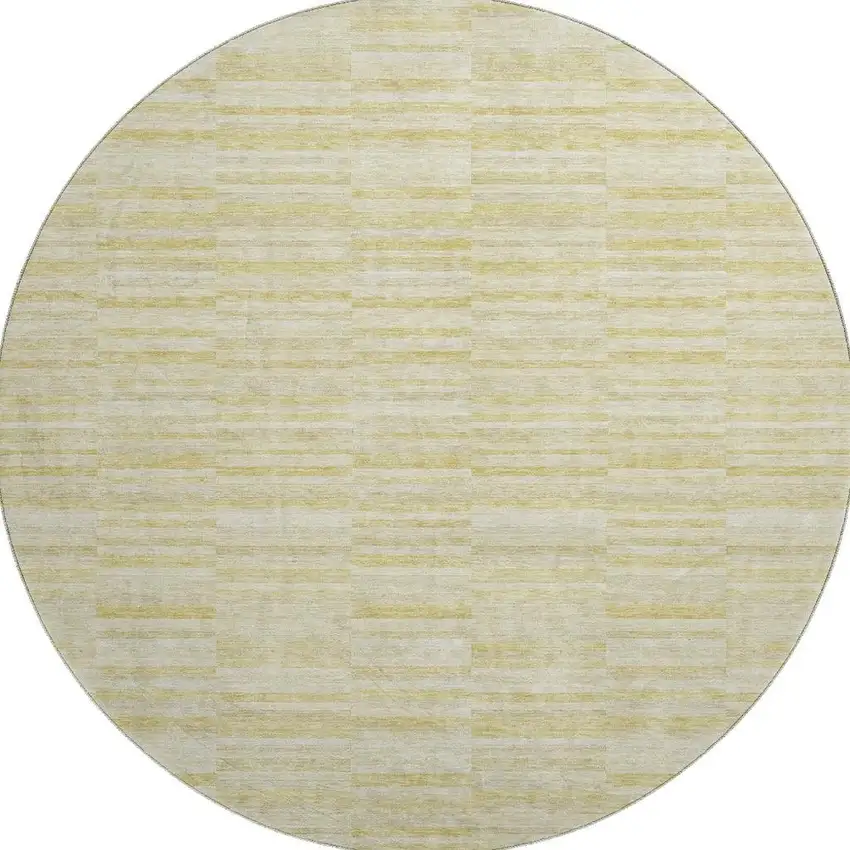 8' Wheat And Beige Striped Washable Round Rug With UV Protection Photo 3