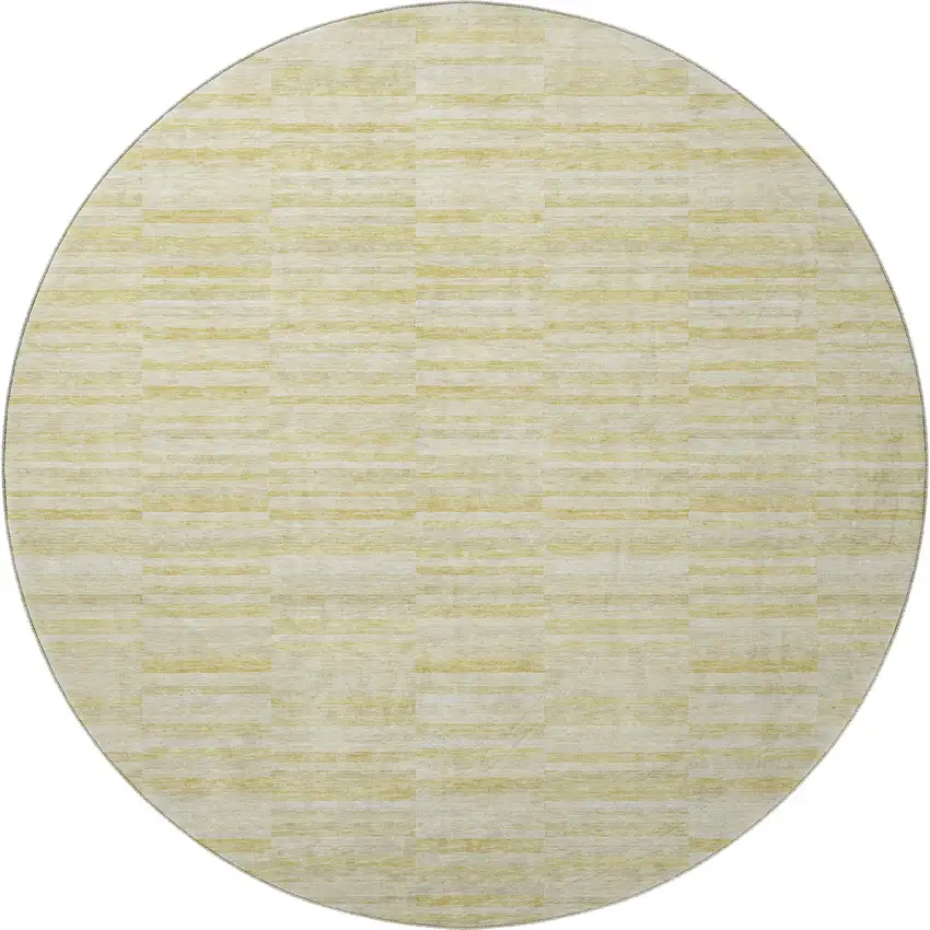 8' Wheat And Beige Striped Washable Round Rug With UV Protection Photo 4