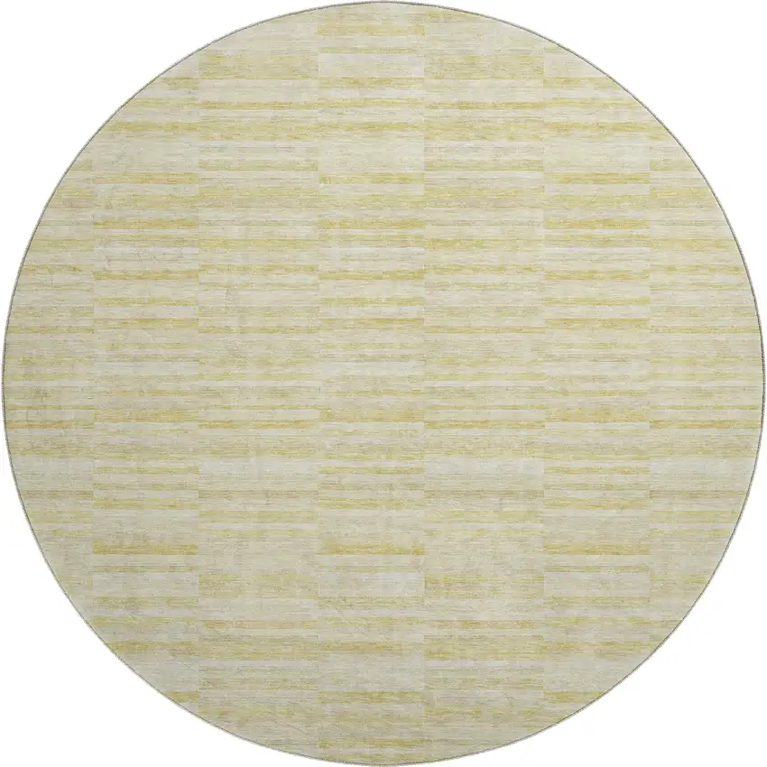 8' Wheat And Beige Striped Washable Round Rug With UV Protection Photo 1