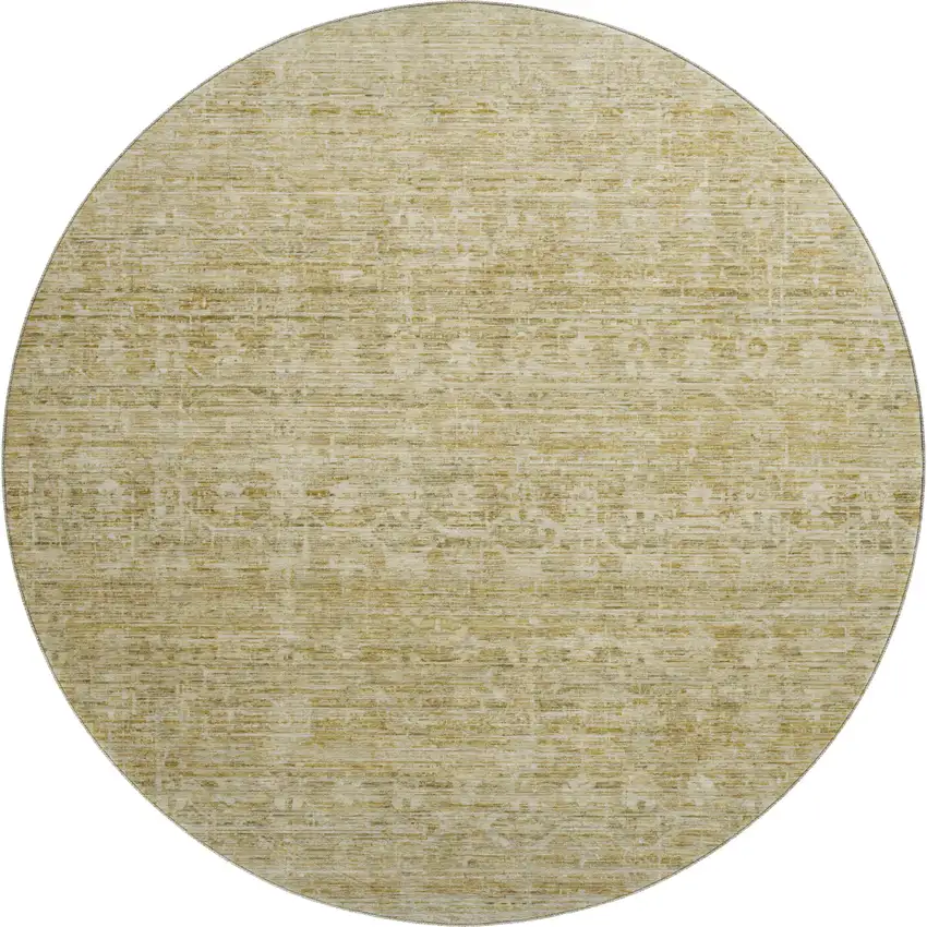 8' Wheat And Beige Striped Washable Round Rug With UV Protection Photo 1