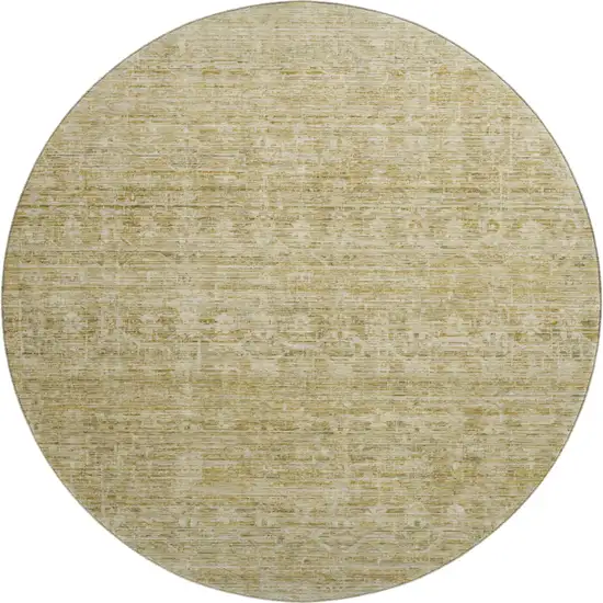 8' Wheat And Beige Striped Washable Round Rug With UV Protection Photo 1