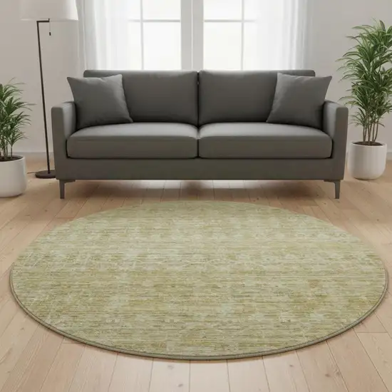 8' Wheat And Beige Striped Washable Round Rug With UV Protection Photo 2