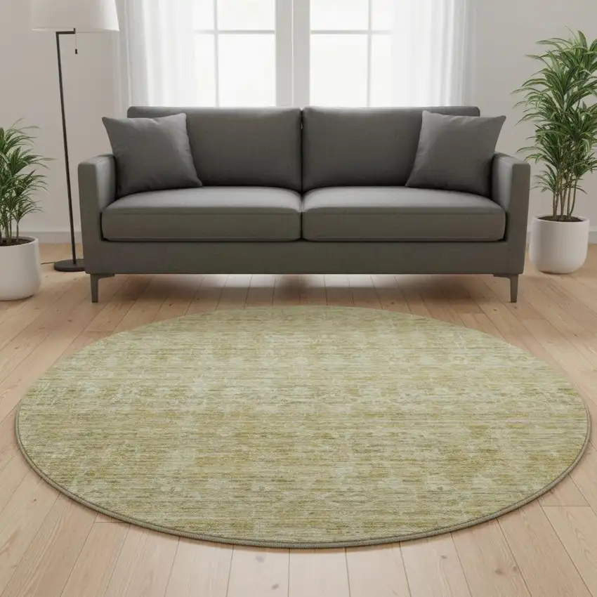 8' Wheat And Beige Striped Washable Round Rug With UV Protection Photo 2