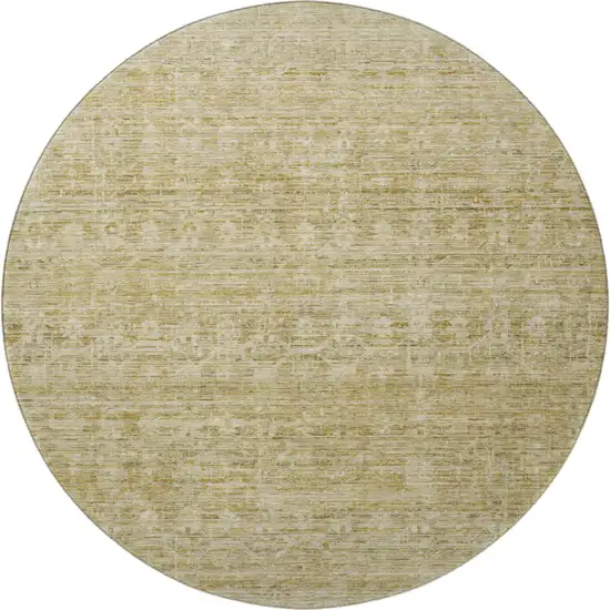 8' Wheat And Beige Striped Washable Round Rug With UV Protection Photo 2