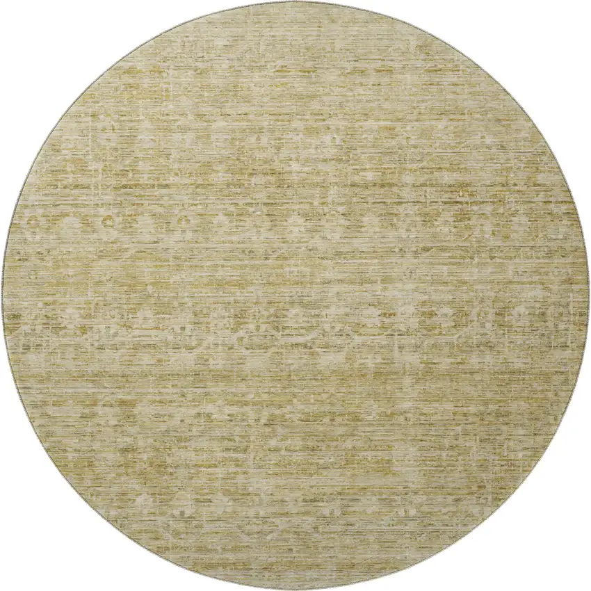 8' Wheat And Beige Striped Washable Round Rug With UV Protection Photo 2