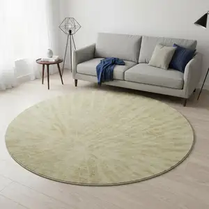 Photo of 8' Wheat And Beige Zebra Print Washable Round Rug With UV Protection