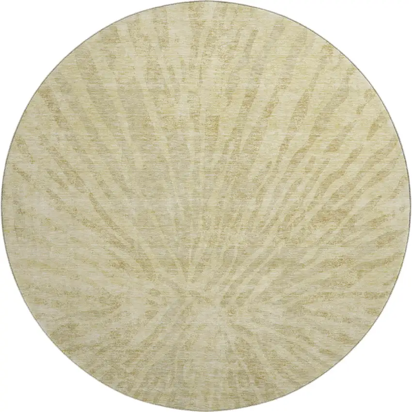 8' Wheat And Beige Zebra Print Washable Round Rug With UV Protection Photo 1