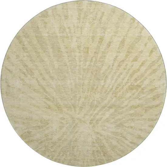 8' Wheat And Beige Zebra Print Washable Round Rug With UV Protection Photo 1