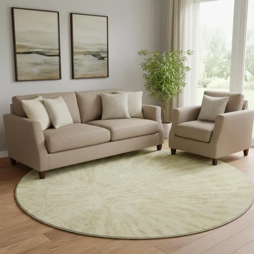 8' Wheat And Beige Zebra Print Washable Round Rug With UV Protection Photo 1