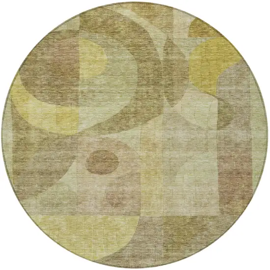 8' Wheat And Brown Round Abstract Washable Indoor Outdoor Area Rug Photo 6