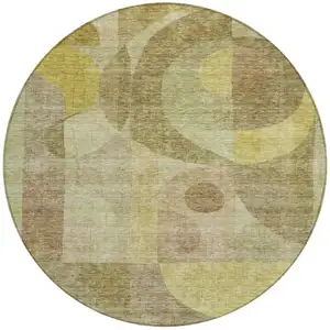 Photo of 8' Wheat And Brown Round Abstract Washable Indoor Outdoor Area Rug