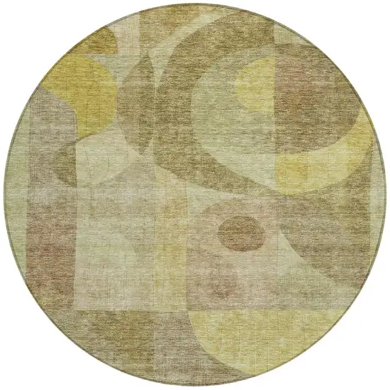 8' Wheat And Brown Round Abstract Washable Indoor Outdoor Area Rug Photo 5