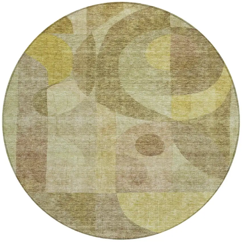 8' Wheat And Brown Round Abstract Washable Indoor Outdoor Area Rug Photo 5