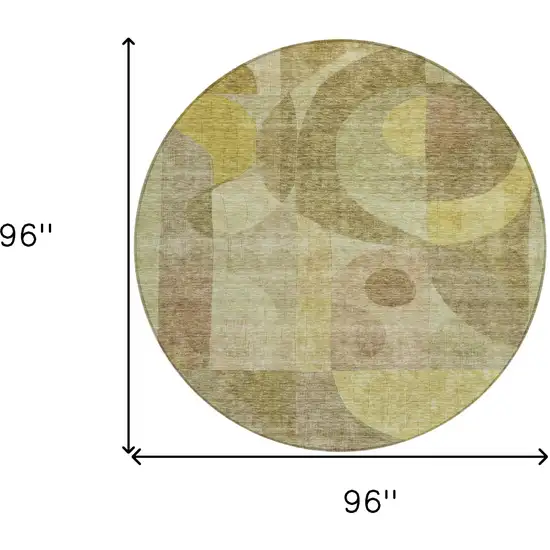 8' Wheat And Brown Round Abstract Washable Indoor Outdoor Area Rug Photo 9