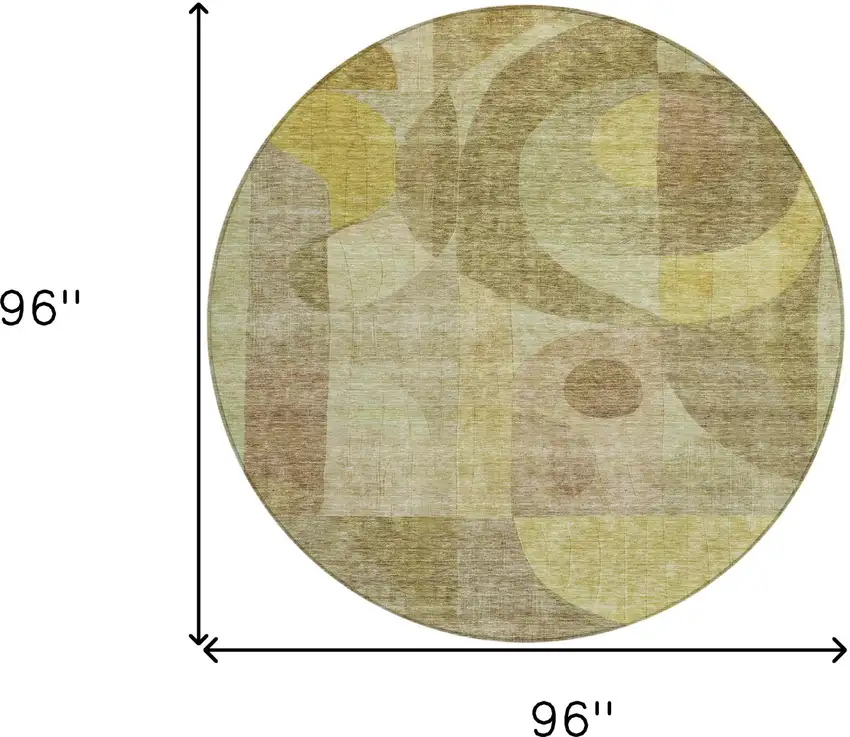 8' Wheat And Brown Round Abstract Washable Indoor Outdoor Area Rug Photo 9