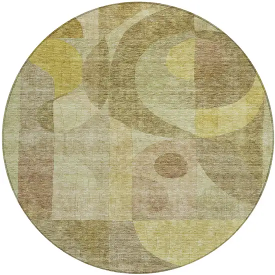 8' Wheat And Brown Round Abstract Washable Indoor Outdoor Area Rug Photo 2