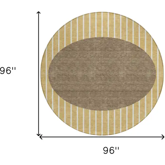 8' Wheat And Brown Round Striped Washable Indoor Outdoor Area Rug Photo 3