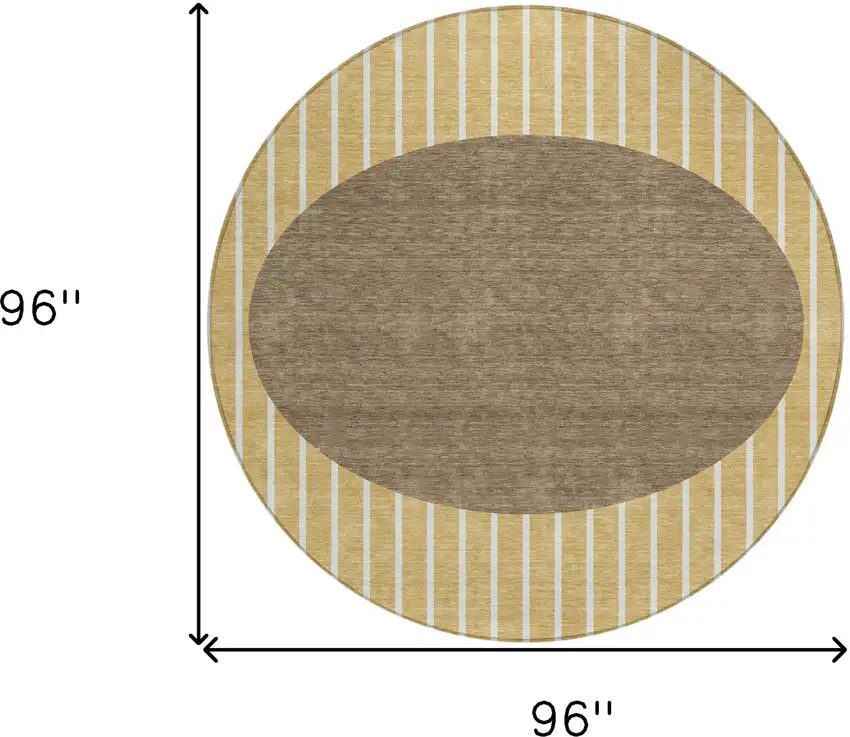 8' Wheat And Brown Round Striped Washable Indoor Outdoor Area Rug Photo 3
