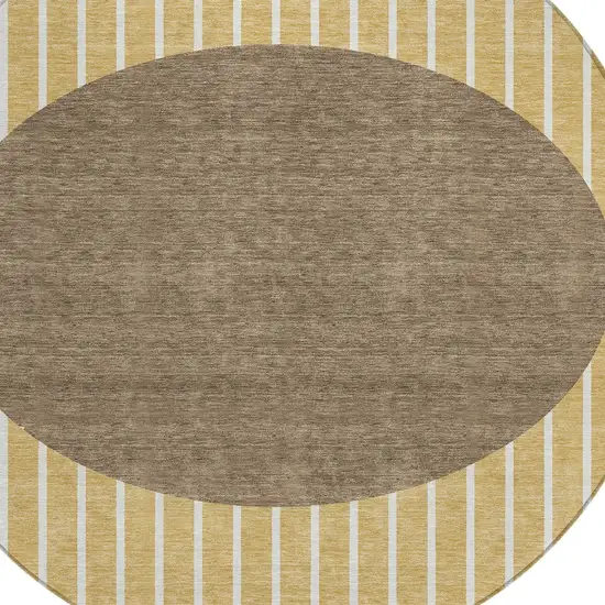 8' Wheat And Brown Round Striped Washable Indoor Outdoor Area Rug Photo 4