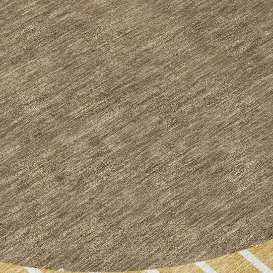 8' Wheat And Brown Round Striped Washable Indoor Outdoor Area Rug Photo 8