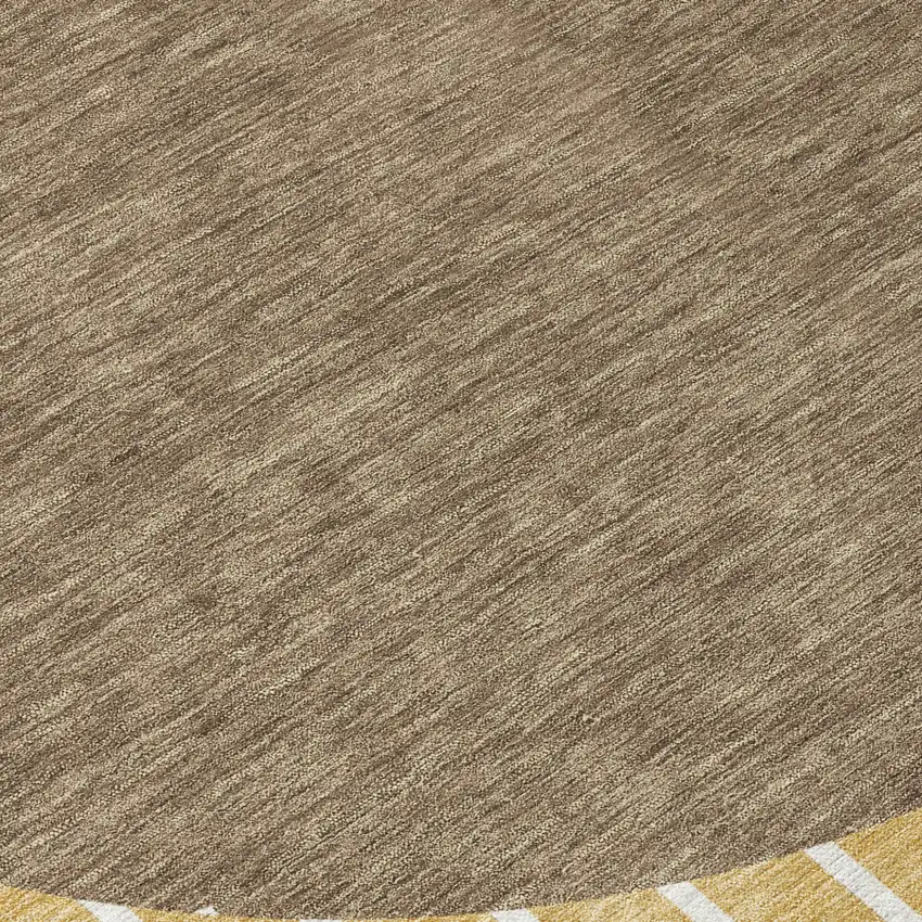 8' Wheat And Brown Round Striped Washable Indoor Outdoor Area Rug Photo 8