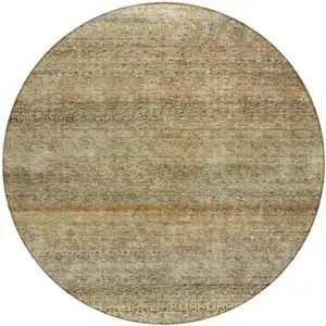 Photo of 8' Wheat And Brown Round Striped Washable Indoor Outdoor Area Rug