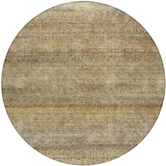 8' Wheat And Brown Round Striped Washable Indoor Outdoor Area Rug Photo 2