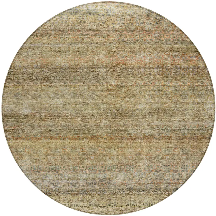 8' Wheat And Brown Round Striped Washable Indoor Outdoor Area Rug Photo 2