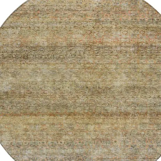 8' Wheat And Brown Round Striped Washable Indoor Outdoor Area Rug Photo 4