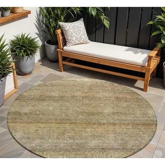 8' Wheat And Brown Round Striped Washable Indoor Outdoor Area Rug Photo 1