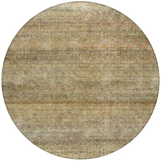8' Wheat And Brown Round Striped Washable Indoor Outdoor Area Rug Photo 5