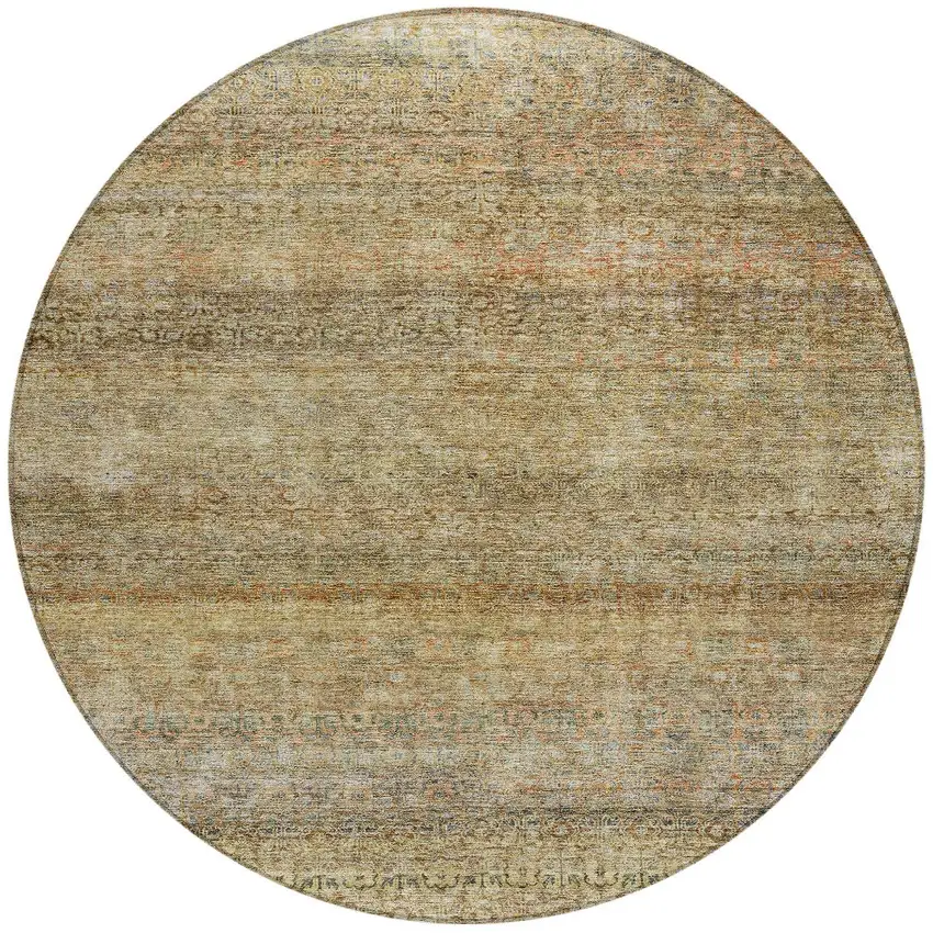 8' Wheat And Brown Round Striped Washable Indoor Outdoor Area Rug Photo 5
