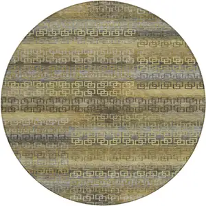 Photo of 8' Wheat And Brown Round Striped Washable Indoor Outdoor Area Rug