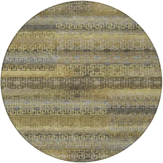 8' Wheat And Brown Round Striped Washable Indoor Outdoor Area Rug Photo 4