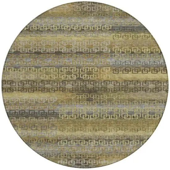 8' Wheat And Brown Round Striped Washable Indoor Outdoor Area Rug Photo 3
